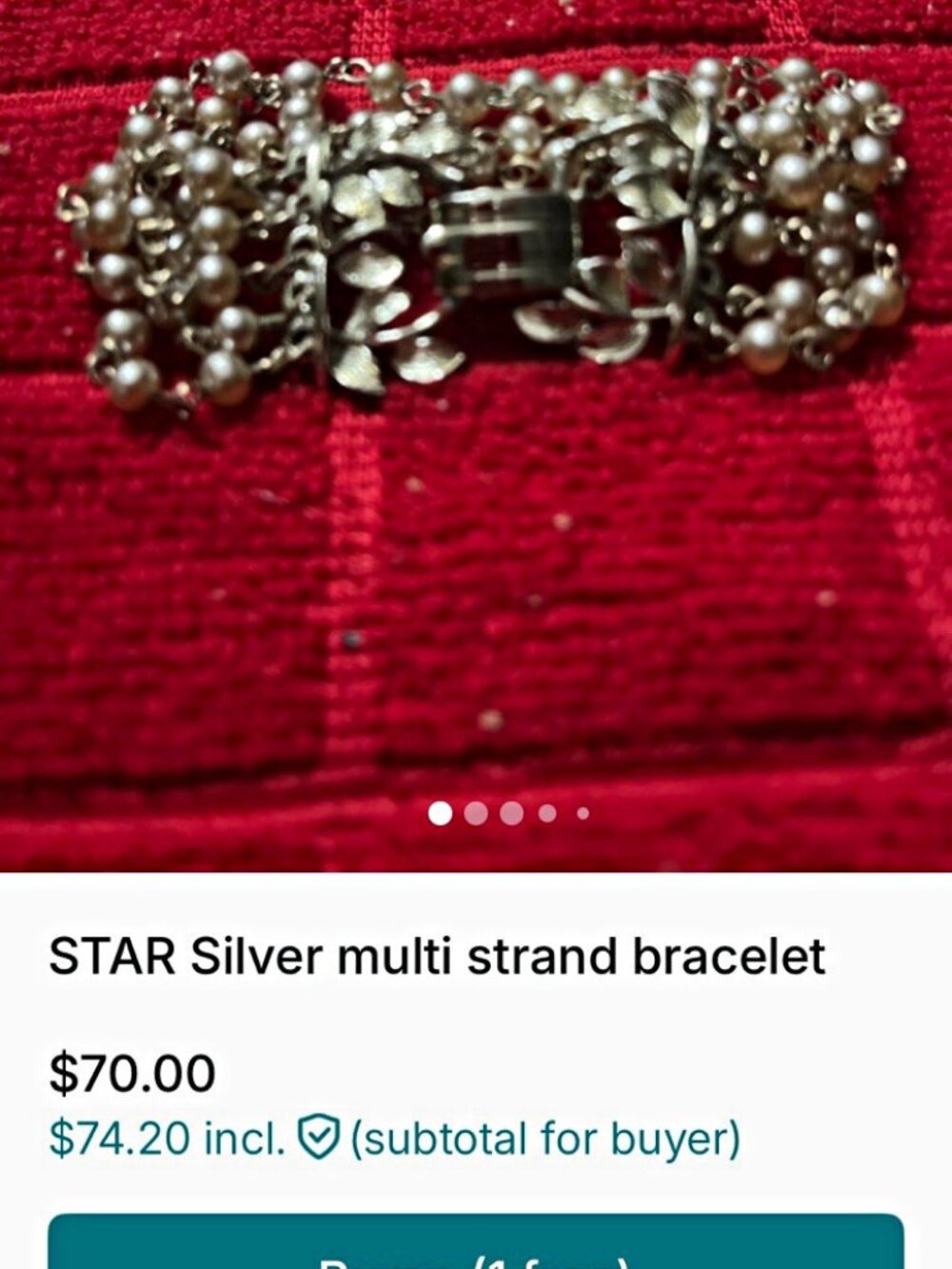 STAR Silver Multi-Strand Charm Bracelet Round White Imitation Pearls